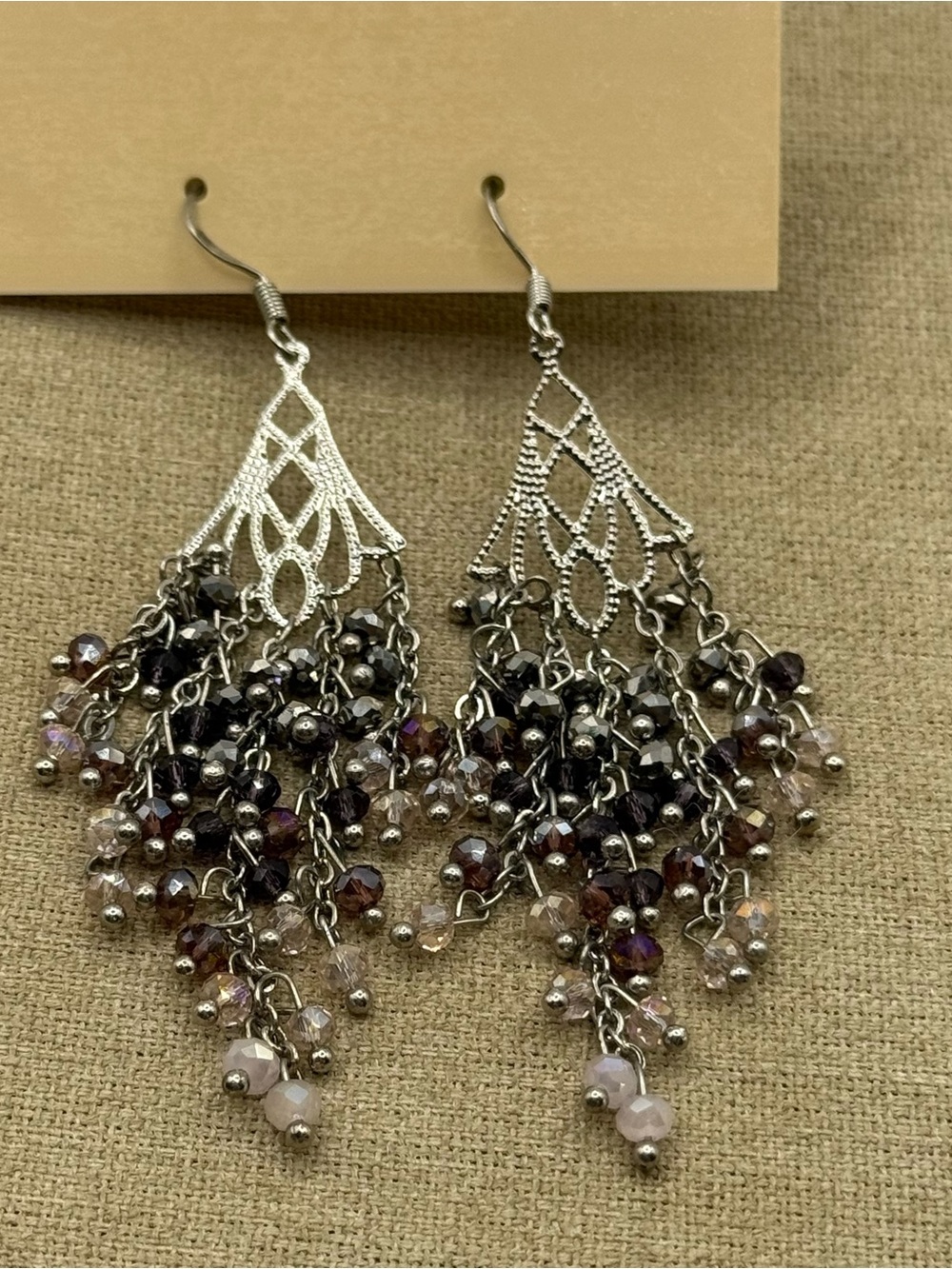 Silver-Tone Dangle Chandelier Earrings with Multi-Tone Beads